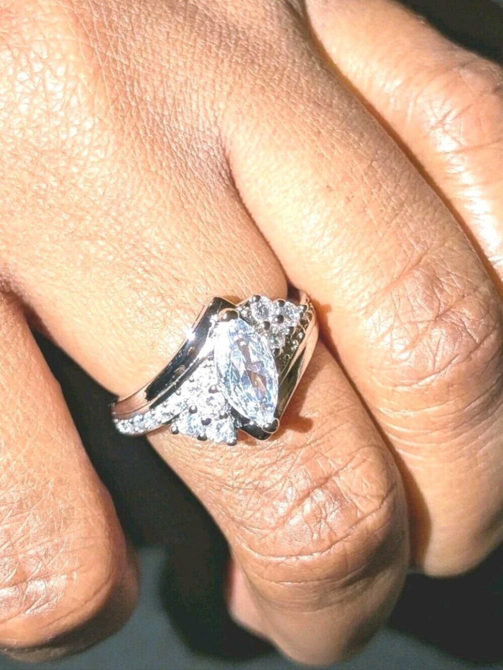 3CT Marquise Cut Lab Created Diamond 14K White Gold Plated Bridal Wedding Ring
